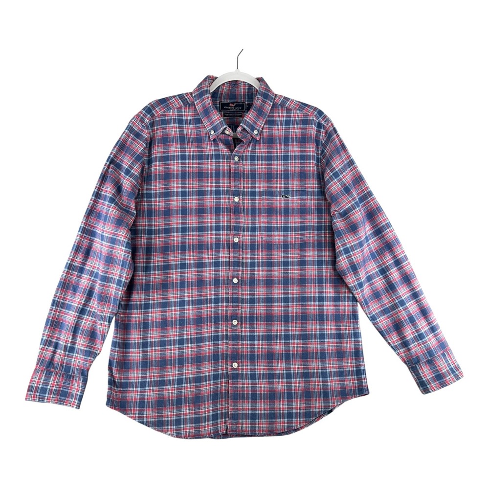 Vineyard Vines Slim Fit Tucker Flannel Shirt‎ Mens Large Blue Red Plaid Cotton